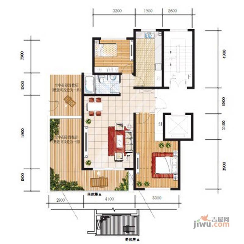 卓越玫瑰园2室2厅1卫87㎡户型图