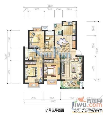 艺泰安邦3室2厅2卫132㎡户型图