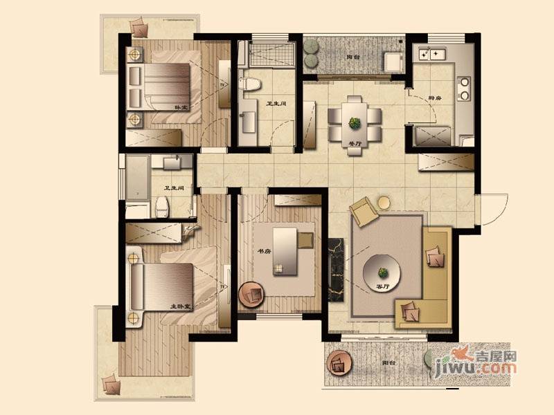 经纬城市绿洲四期泓汇地标3室2厅2卫138㎡户型图