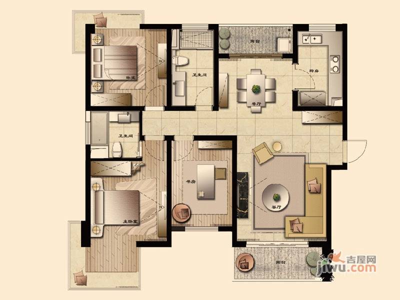 经纬城市绿洲四期泓汇地标3室2厅2卫138㎡户型图