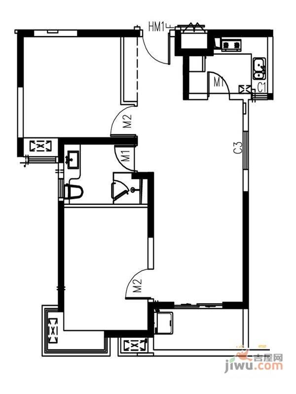 艺泰安邦2室2厅1卫86.4㎡户型图