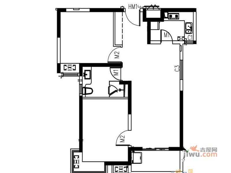 艺泰安邦2室2厅1卫86.4㎡户型图