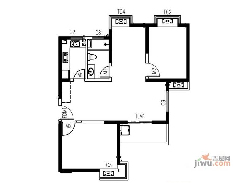 艺泰安邦2室2厅1卫91.4㎡户型图