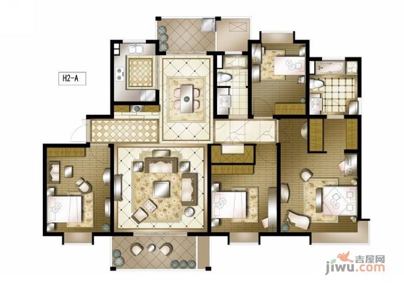 鹏欣一品漫城四期公寓4室2厅2卫180㎡户型图