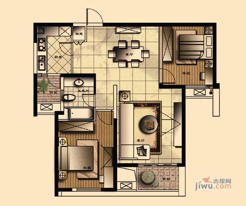 经纬城市绿洲四期泓汇地标2室2厅1卫107㎡户型图