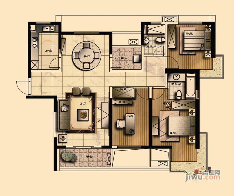 经纬城市绿洲四期泓汇地标3室2厅2卫139㎡户型图