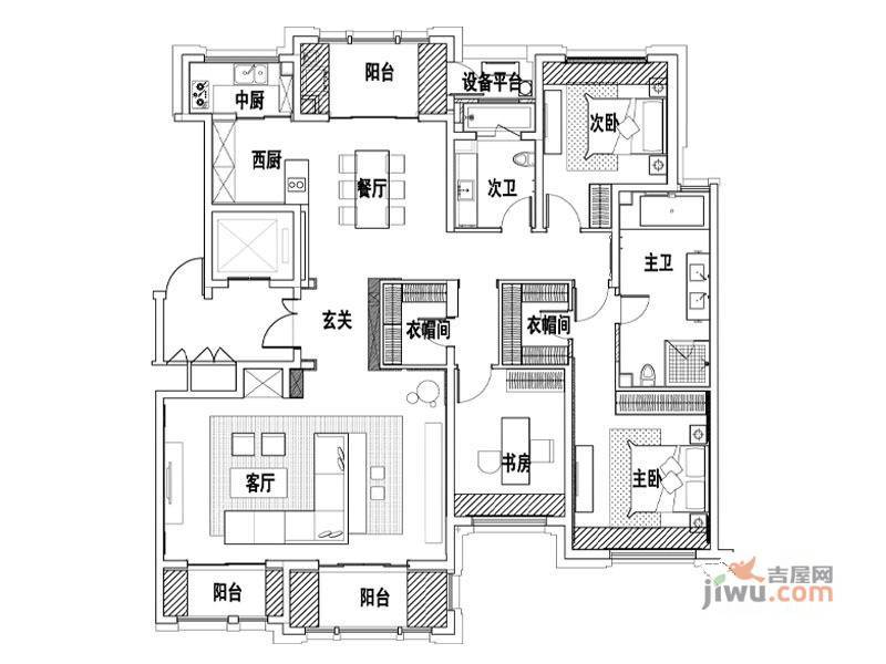 大华悦府3室2厅2卫195㎡户型图