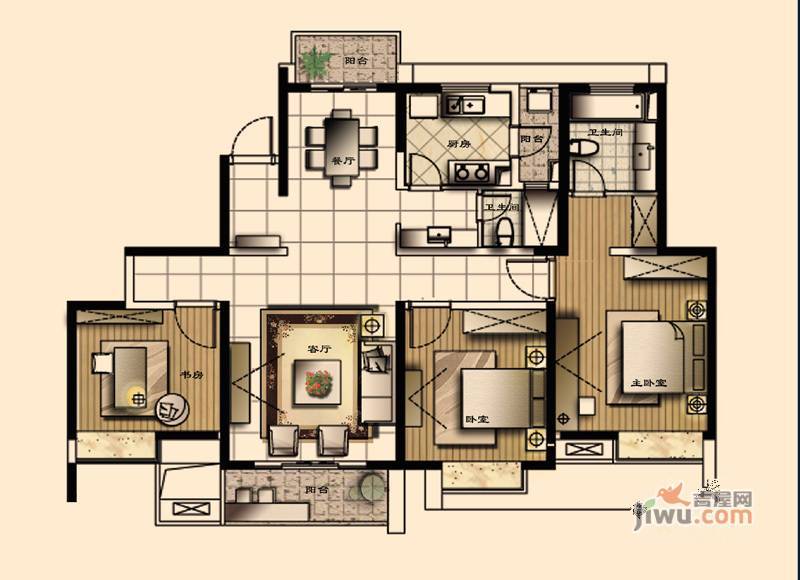 经纬城市绿洲四期泓汇地标3室2厅2卫144㎡户型图