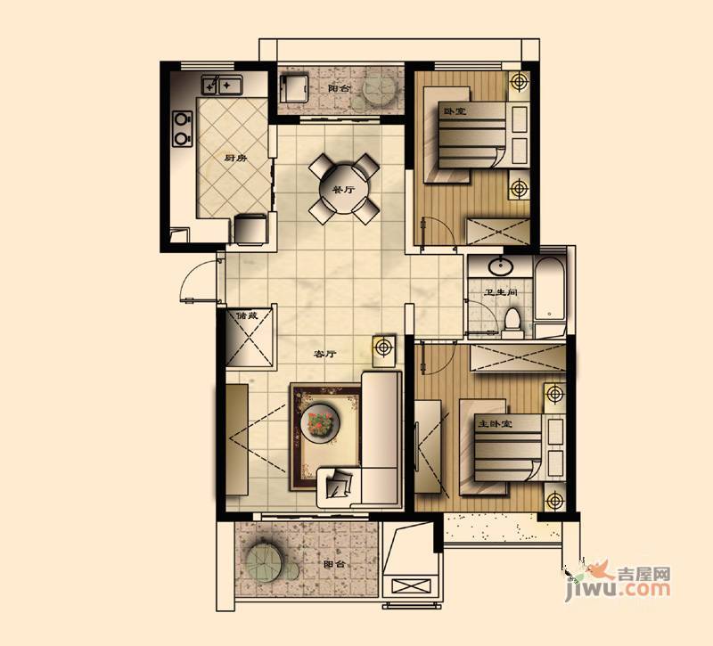 经纬城市绿洲四期泓汇地标2室2厅1卫105㎡户型图