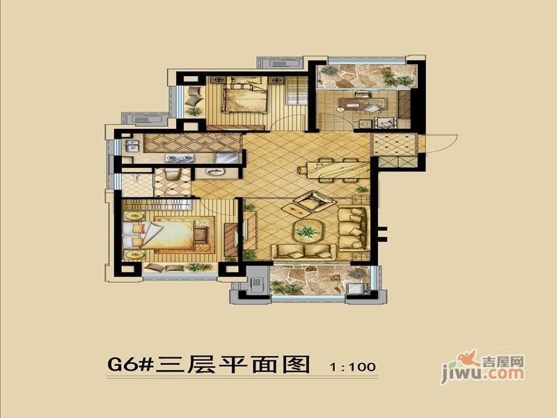 绿地海域笙晖2室2厅1卫93㎡户型图