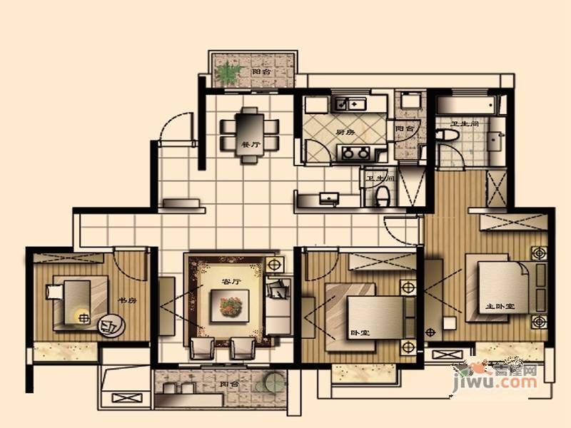 经纬城市绿洲四期泓汇地标3室2厅2卫144㎡户型图