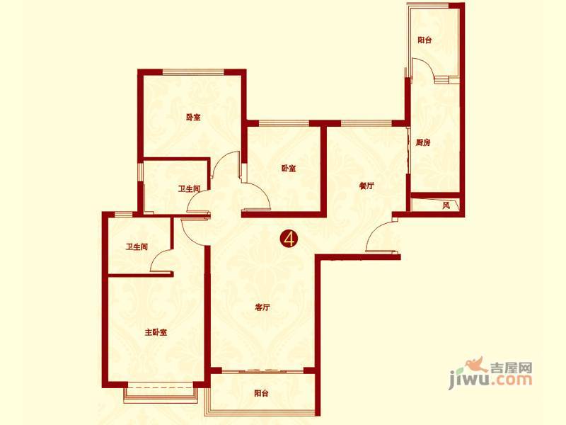 恒大城一期3室2厅2卫145.6㎡户型图