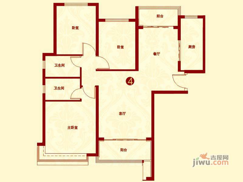 恒大城一期3室2厅2卫145.6㎡户型图