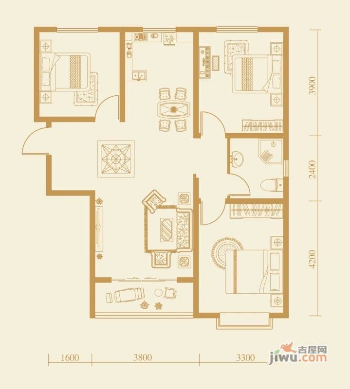 聚华翰城3室2厅1卫105.2㎡户型图