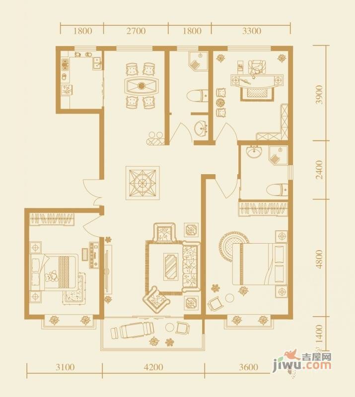 聚华翰城3室2厅2卫133.3㎡户型图