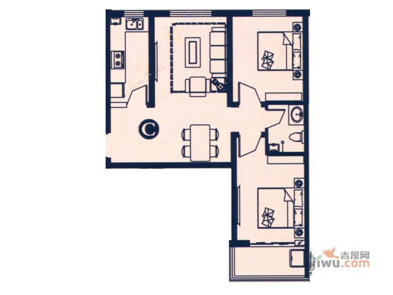 丽景名都三期2室2厅1卫76㎡户型图