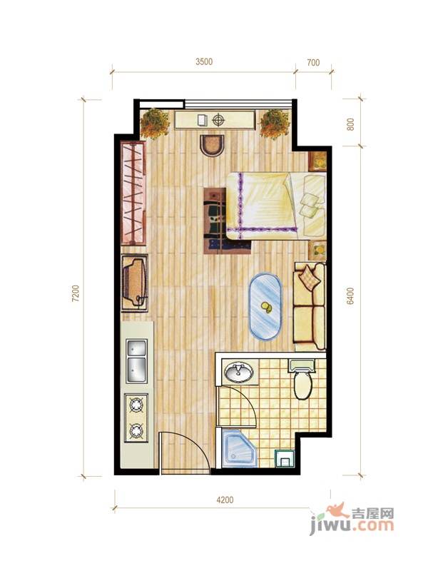 碧桂园天悦公馆1室1厅1卫41.6㎡户型图