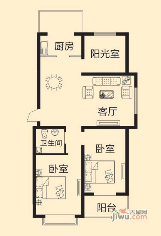 阳光蓝岸3室2厅1卫89.5㎡户型图