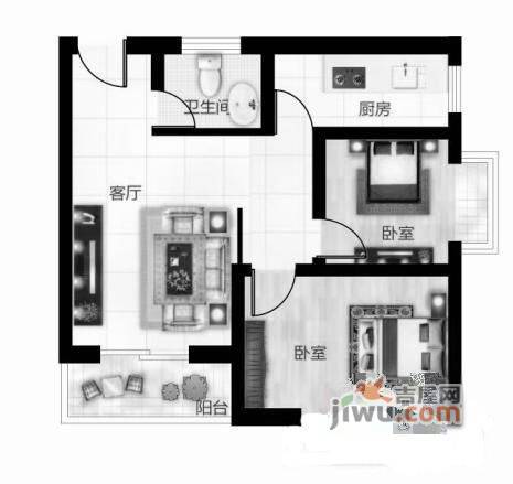 自然城2室1厅1卫76.7㎡户型图