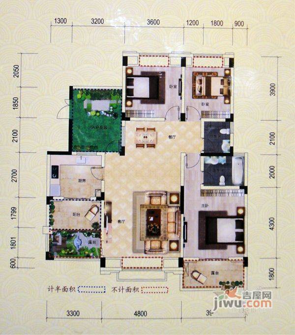 香榭花园3室2厅2卫121.9㎡户型图