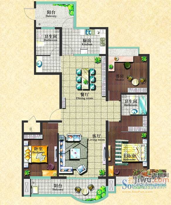 城建绿色佳园3室2厅2卫户型图