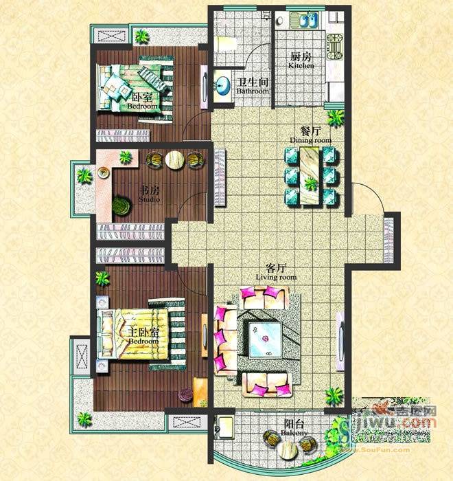 城建绿色佳园3室2厅1卫户型图