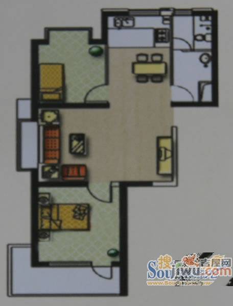 太阳海岸2室2厅1卫84.8㎡户型图