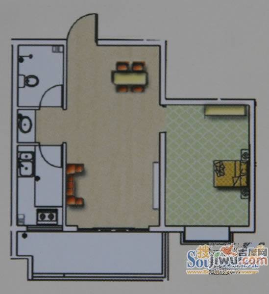 太阳海岸1室2厅1卫70.2㎡户型图