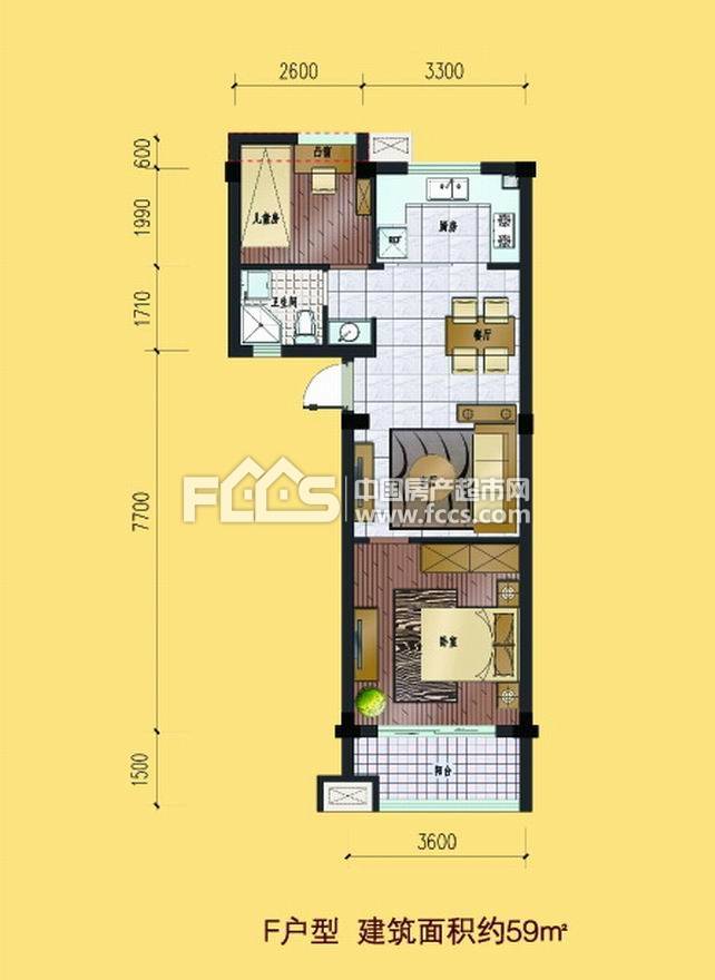 锦上公寓2室2厅1卫59㎡户型图