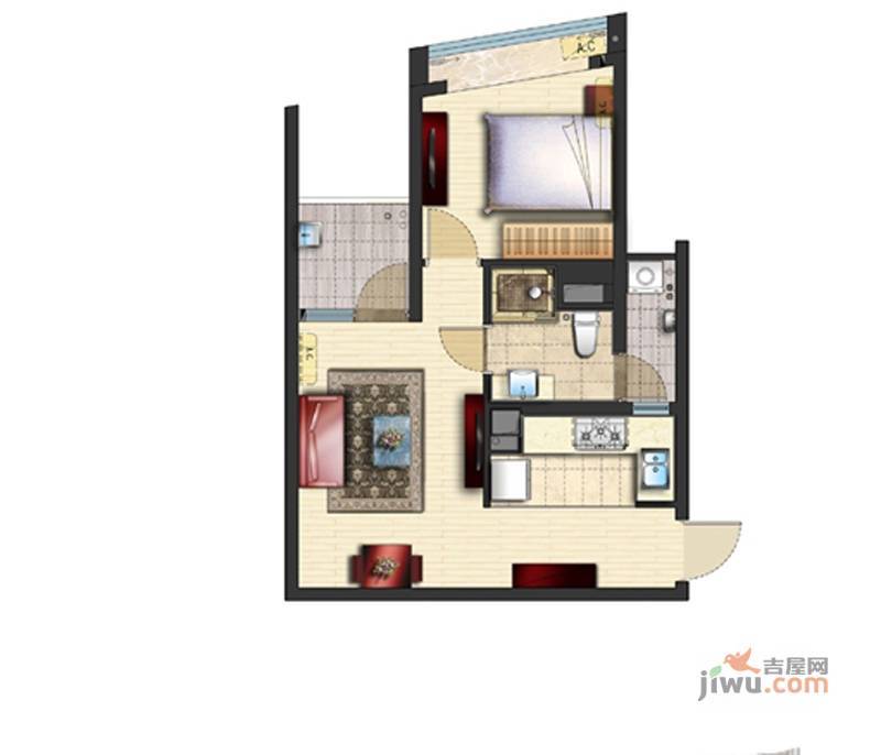 旭辉广场1室1厅1卫53㎡户型图