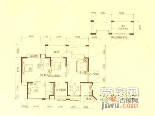 信义湛宝广场3室2厅2卫132㎡户型图