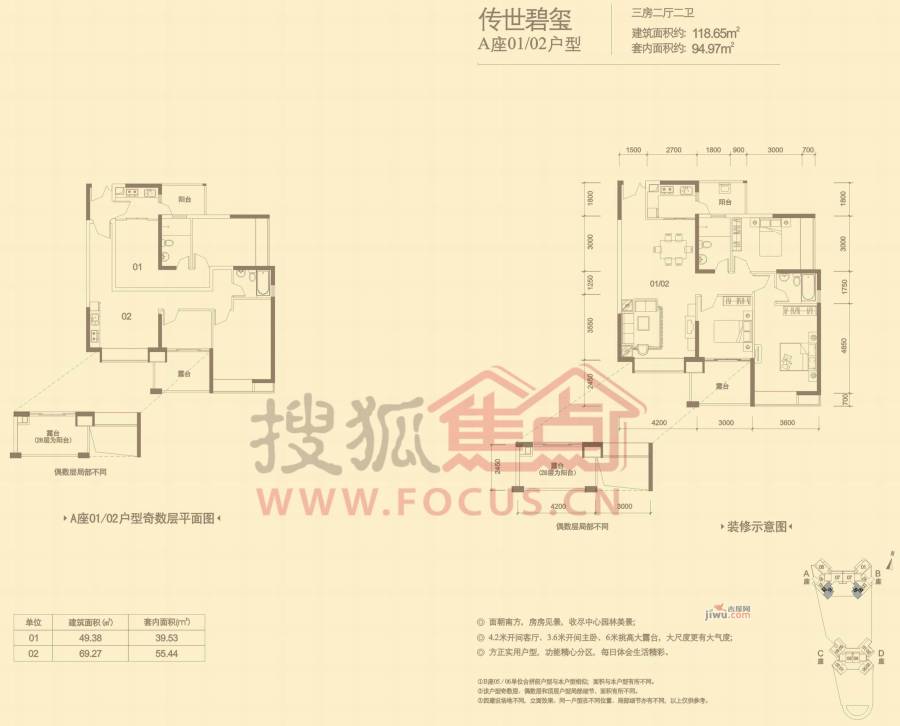 信义湛宝广场3室2厅2卫133.6㎡户型图