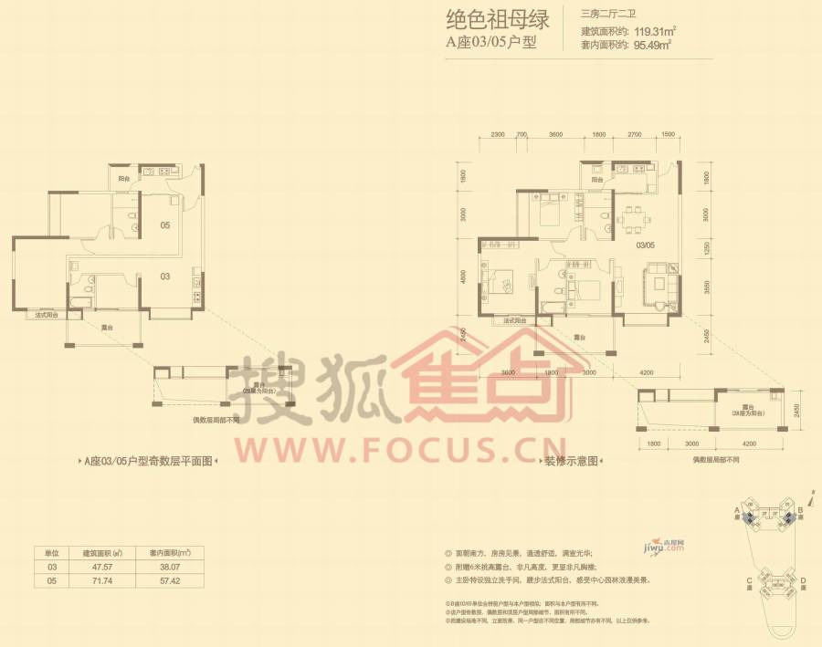 信义湛宝广场3室2厅2卫133.6㎡户型图