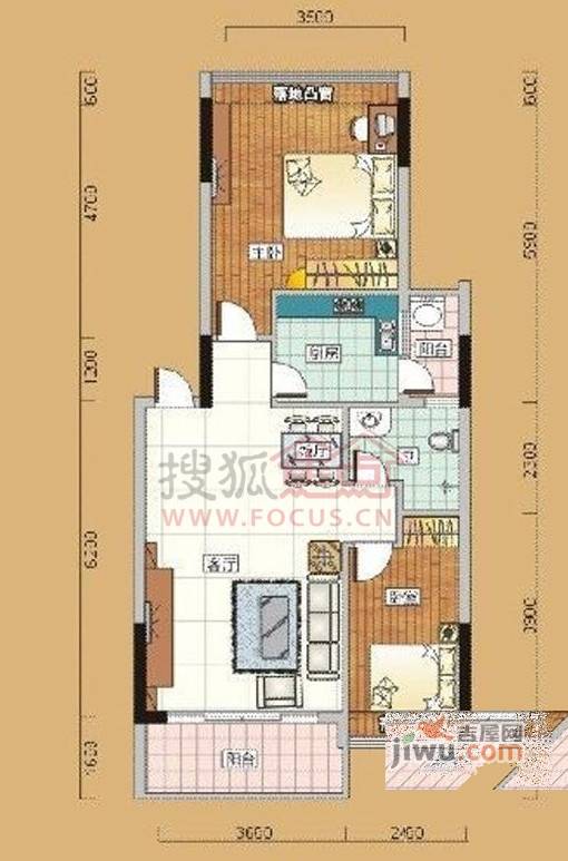 融富花园二期2室2厅1卫74.3㎡户型图