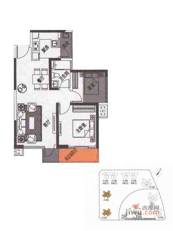 中航天逸3室2厅1卫78㎡户型图