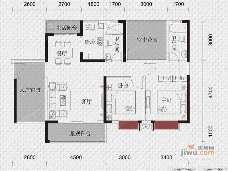 金汇上元2室2厅2卫111㎡户型图