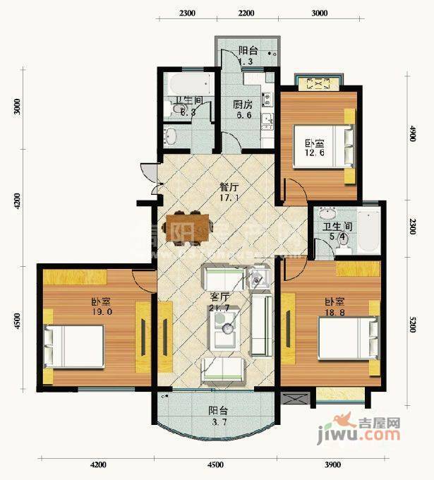 金色水岸花园3室0厅1卫户型图