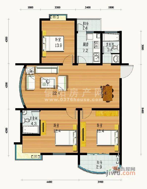 金色水岸花园3室0厅1卫户型图