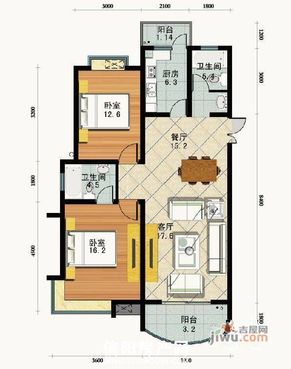 金色水岸花园3室0厅1卫户型图