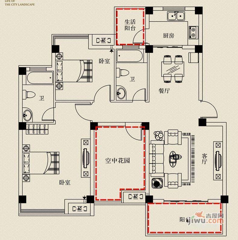 弋阳嘉园2室2厅2卫104.8㎡户型图