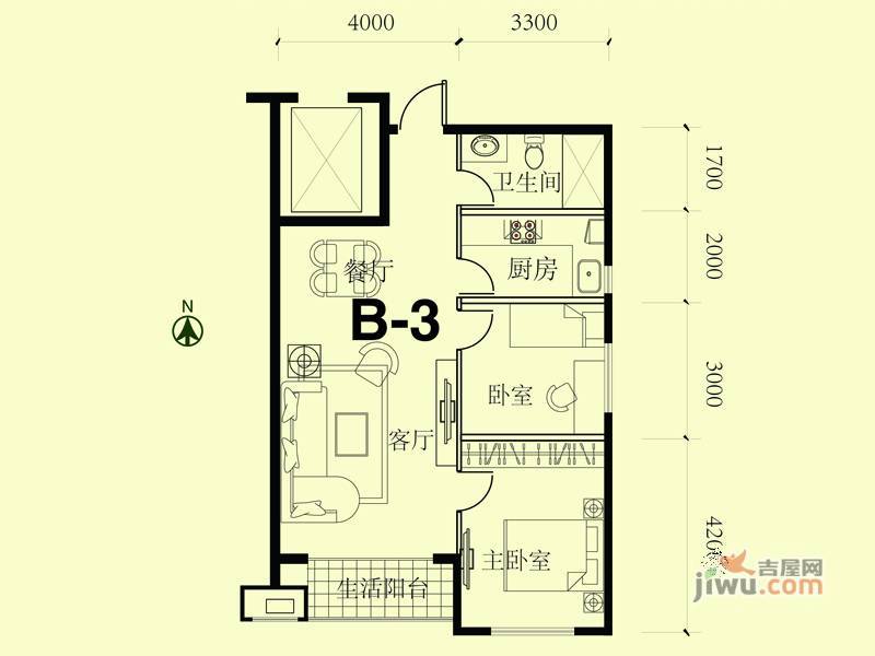 阳光上城上和园2室2厅1卫94.5㎡户型图