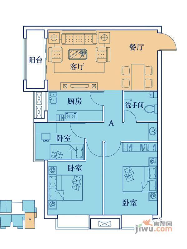 金域蓝郡2室2厅1卫84㎡户型图