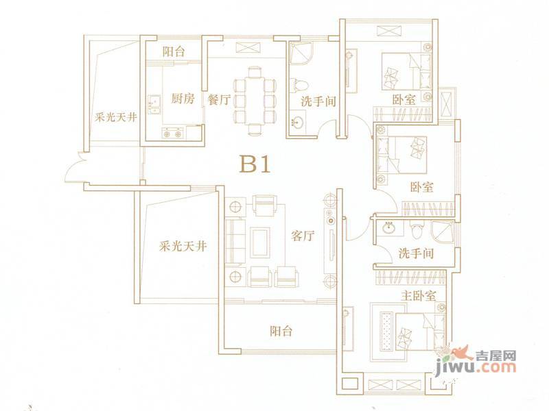 三锦国际3室2厅2卫136.2㎡户型图