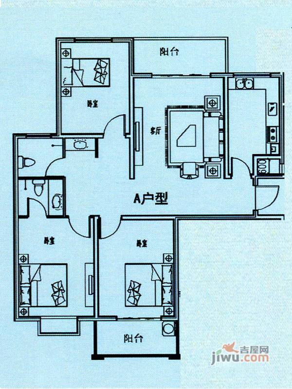 北辰正方3室2厅2卫121.6㎡户型图