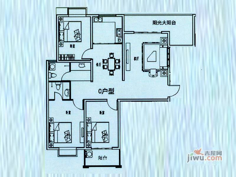 北辰正方3室2厅2卫130.2㎡户型图