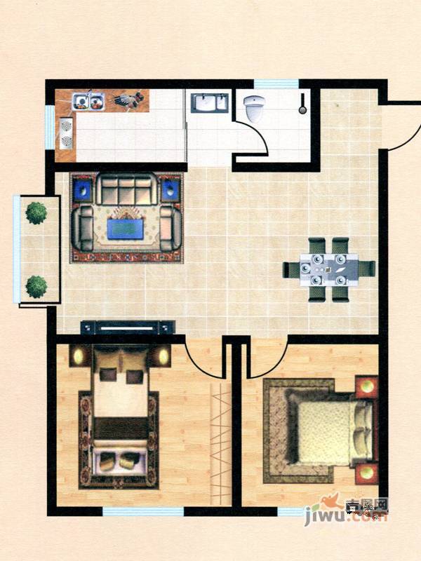 泰和园2室2厅1卫88.5㎡户型图