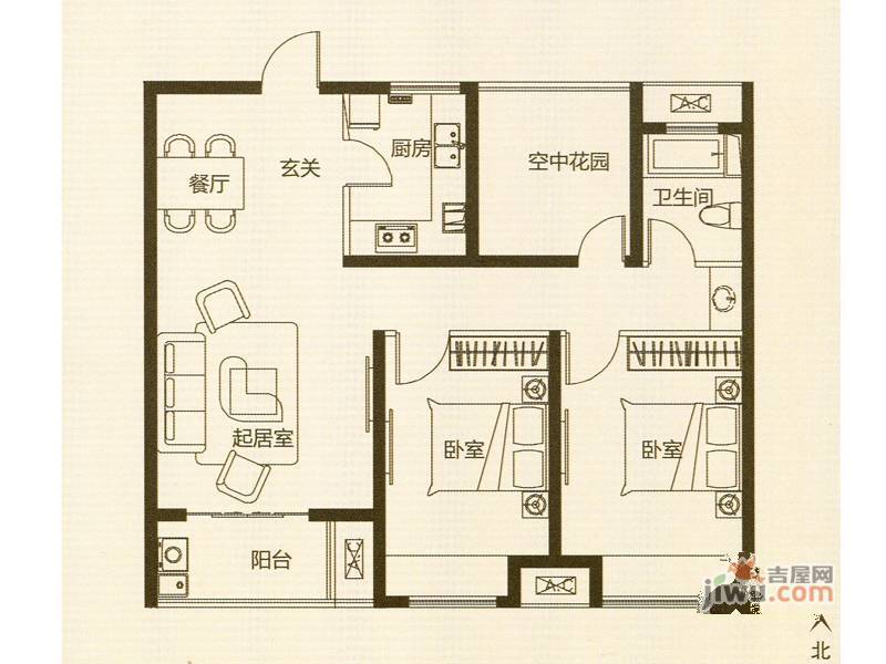 龙达新天地3室2厅1卫97.9㎡户型图