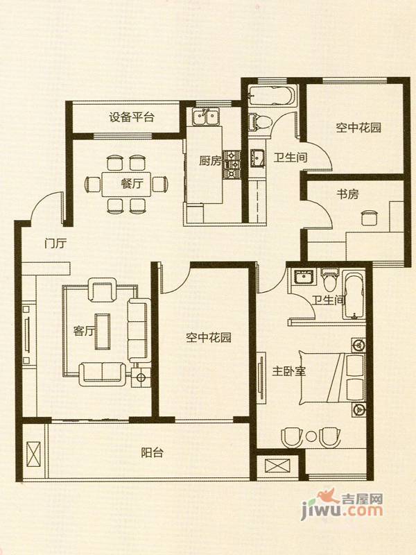 龙达新天地4室2厅2卫130.6㎡户型图