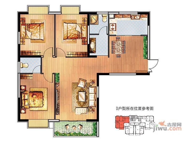 万事达生活广场3室2厅2卫139.7㎡户型图