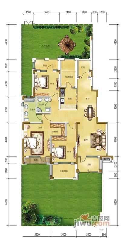 希望廊桥郡3室2厅2卫140㎡户型图